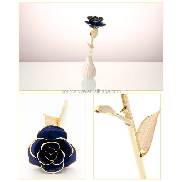 Gold Plated Rose with Gold Leaf Flower Girlfriend Gift 24k Gold Plated Natural Rose for Valentine's , Mother's Day Gifts