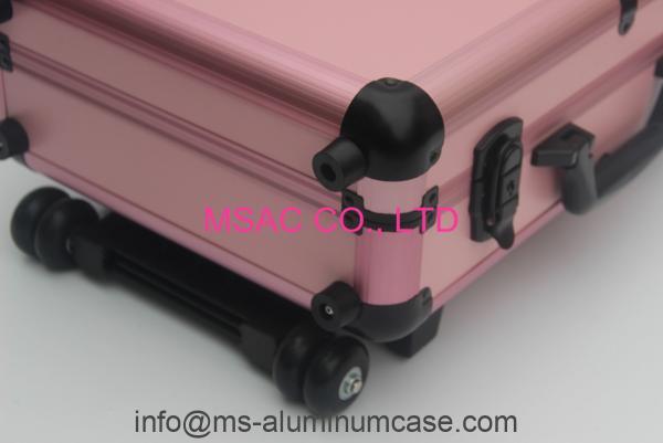 Caso de alumínio cor-de-rosa com luz, caso à prova de fogo da composição da composição da bagagem