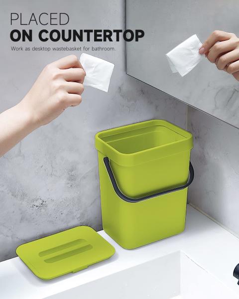 Household Kitchen Three-color Wall Hanging Plastic Trash Can with Lid