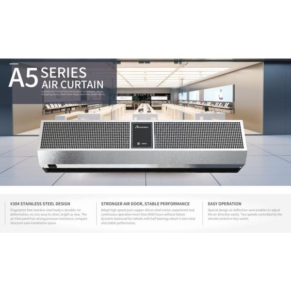 Stainless Steel Air Curtain 2000m³/h 230V for Energy Saving