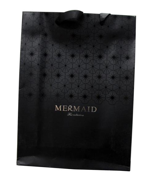 Mermaid 1c+1c Printing Black 250g Paper Shopping Bags With Metal Tops Ribbon Handle