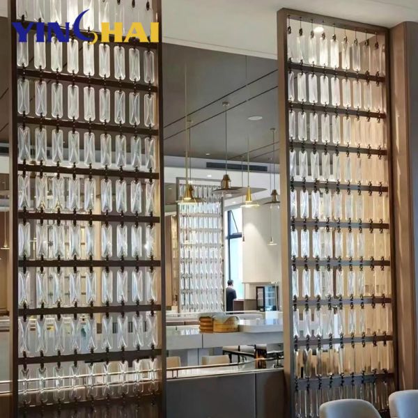 OEM Stainless Steel Screen Partition Crystal Pendant Glass Metal Room Dividers Partitions