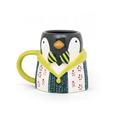 3D Animal Penguin Shaped Ceramic Milk Mugs Porcelain Christmas Gift With Handpainting