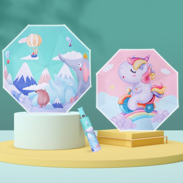 Adults Unique Pattern Self Fold Sun Rain Kids Umbrella with Rubber Coated Handle