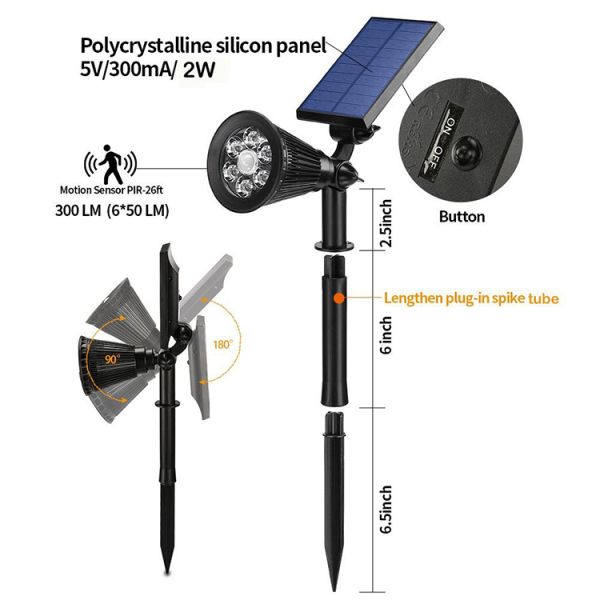 Waterproof 200lm 5V 2W LED Solar Landscape Light For Walkway Energy Saving