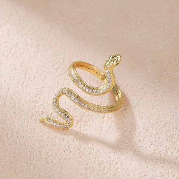 Factory Lovely Trendy Finger Rings 14K Gold Plated Adjustable Fashion Micro Set Zircon Snake Opening Ring