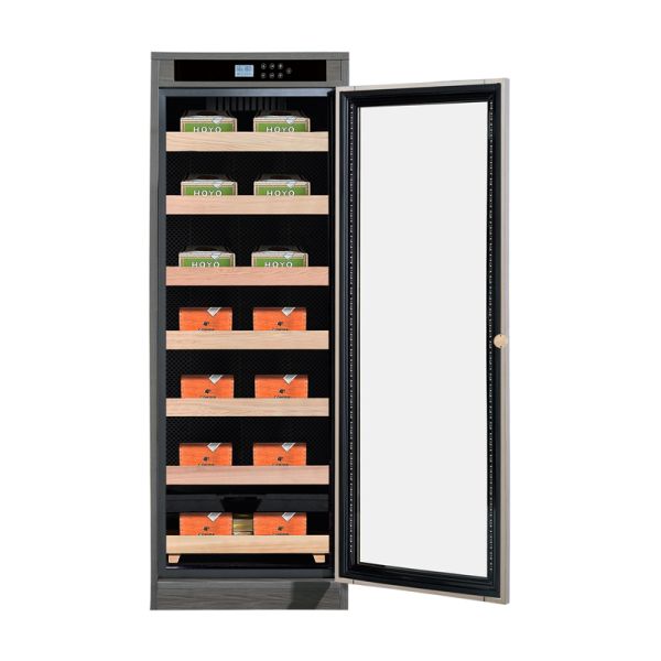 Luxury Solid Wood Cigar Cooler Humidor with Adjustable Humidity Tray, Built-in Thermometer, and Removable Shelving