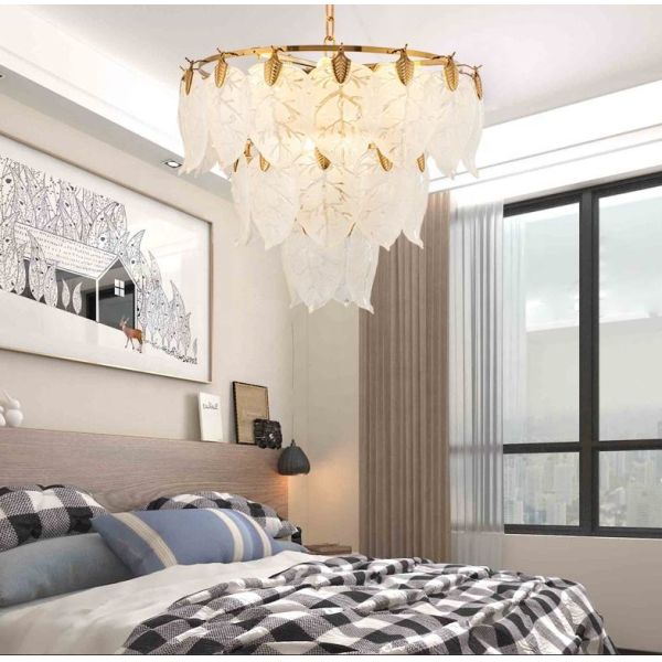 Modern Luxury Crystal Glass Chandelier LED Gold Living Room Bedroom Hanging Lights