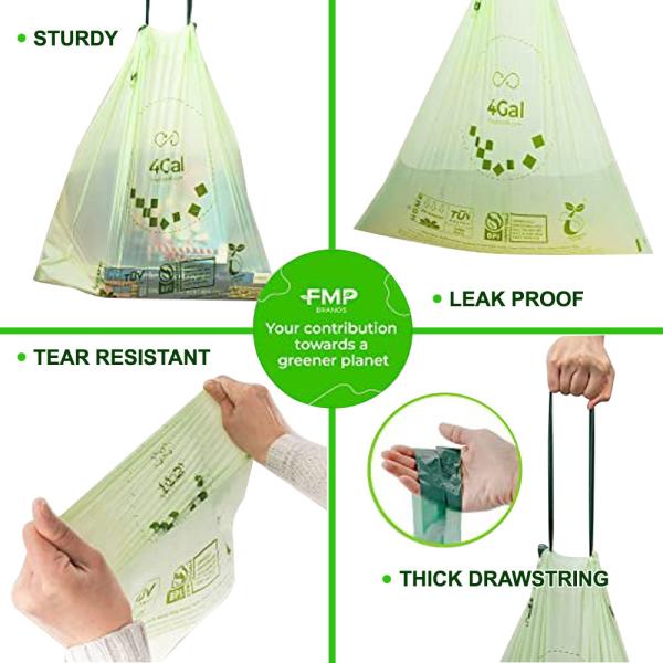 Sacs à ordures à corde à tirer compostables personnalisables avec boîte de distributeur