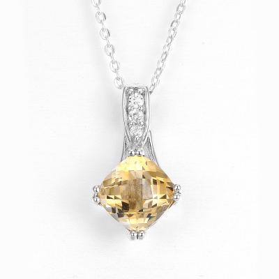 Colar citrina do encanto do pendente 3.0g Birthstone do ouro amarelo do coxim para a avó