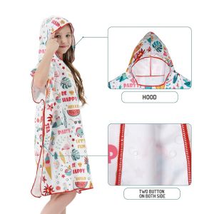 Quick Dry Microfiber Poncho Towel Printed Design Hooded Beach Towel