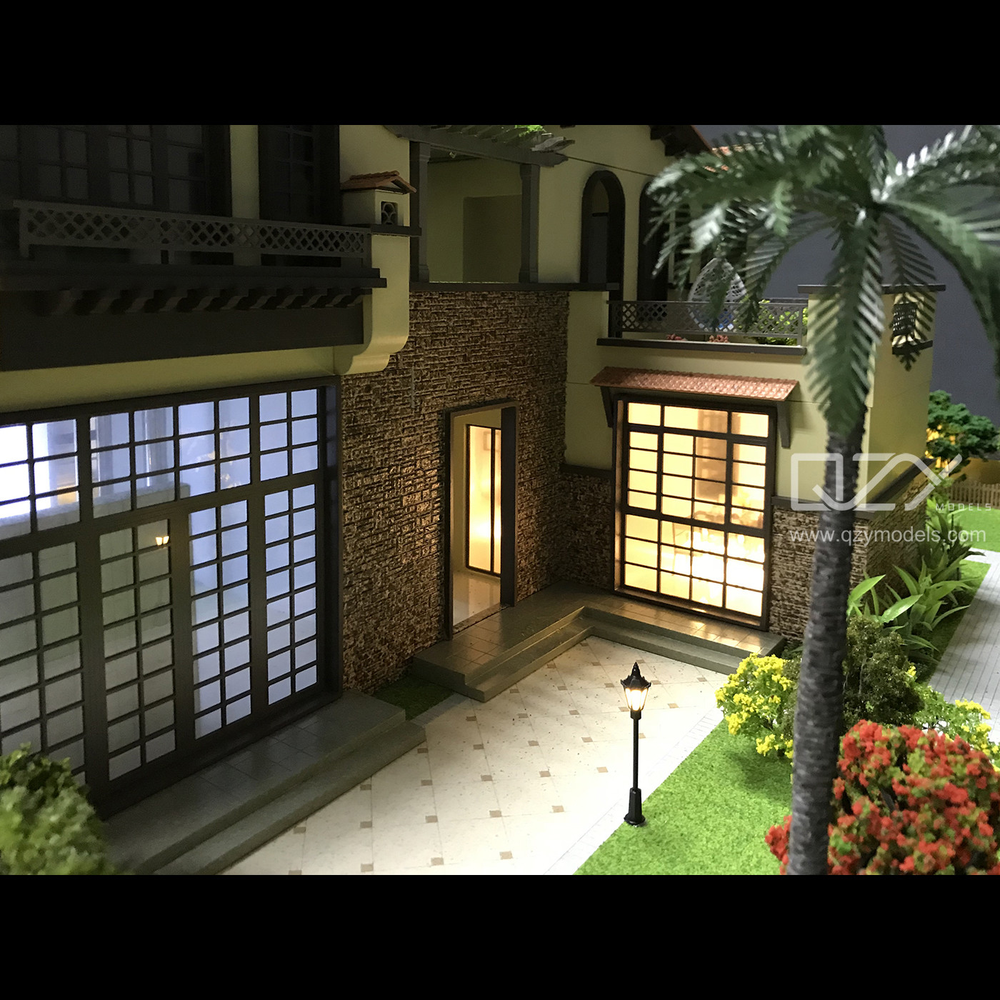 OEM Spanish-Inspired Villa Architectural Model with 1:25 Scale and Customizable Lighting for Interior Design