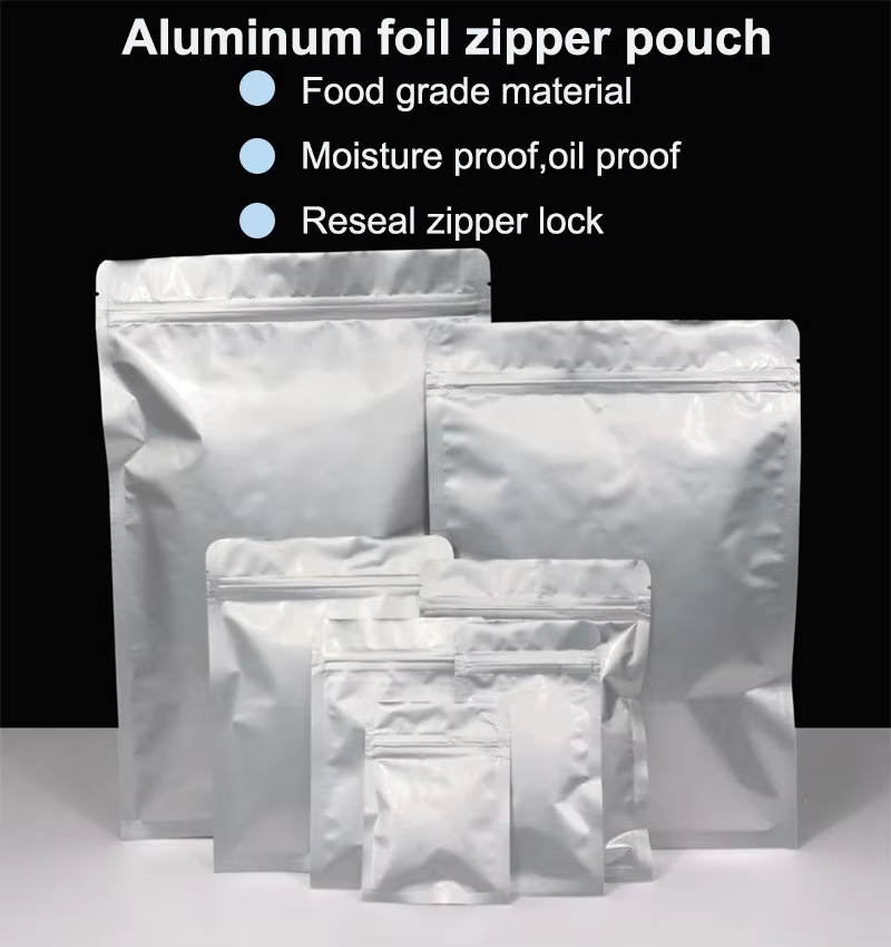 Aluminum Foil Plastic Vacuum Seal Packaging Bag Self Supporting Mylar Bag Custom Order Barrier Silver OEM Packaging Film