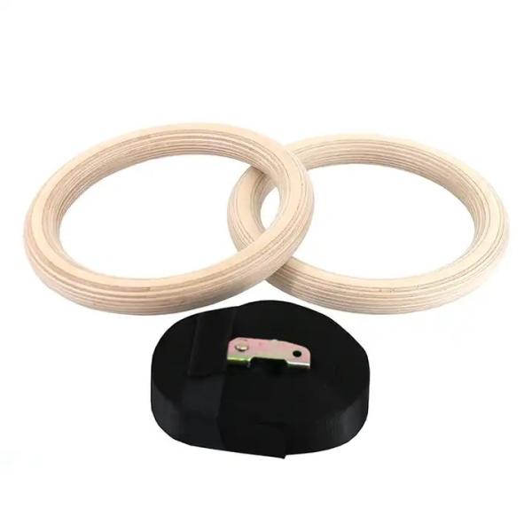 Custom logo Fitness Strength Training Wooden Gym Ring with Adjustable Nylon Straps