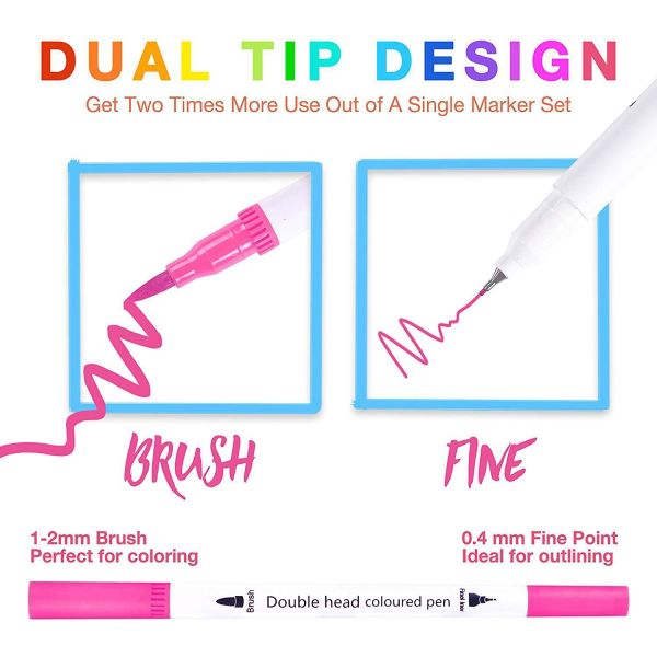 12/24/36/48/60/80/100 Colors Fineliners Water Color Art Markers Pen Dual Tip Brush Set