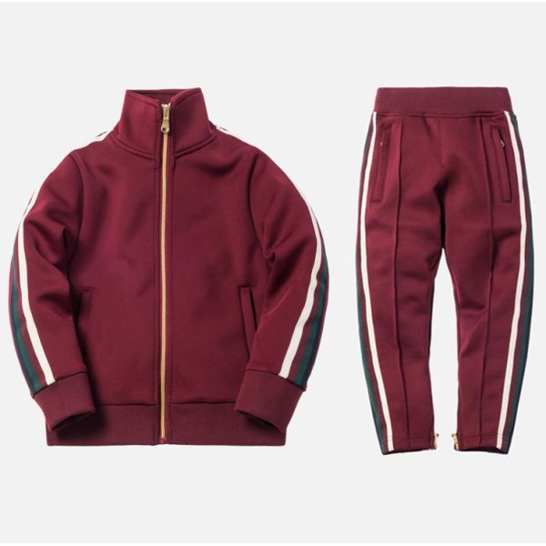 Stand up collar sport set with zip leg opening and side tape customize high street kids tracksuit sets