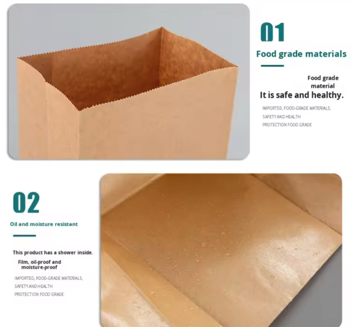 Restaurant takeout brown kraft paper carry retail takeout lunch food packaging bread SOS paper bag without handle