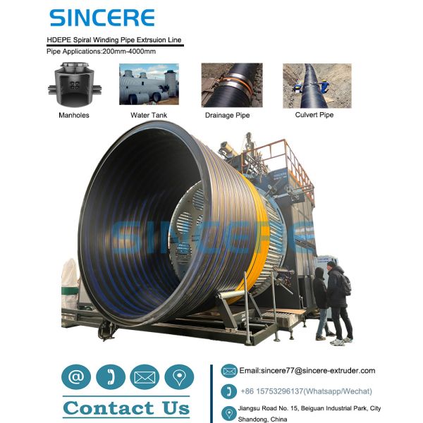 HDPE large diameter hollow wall spiral winding pipe extrusion machine line manufacturer