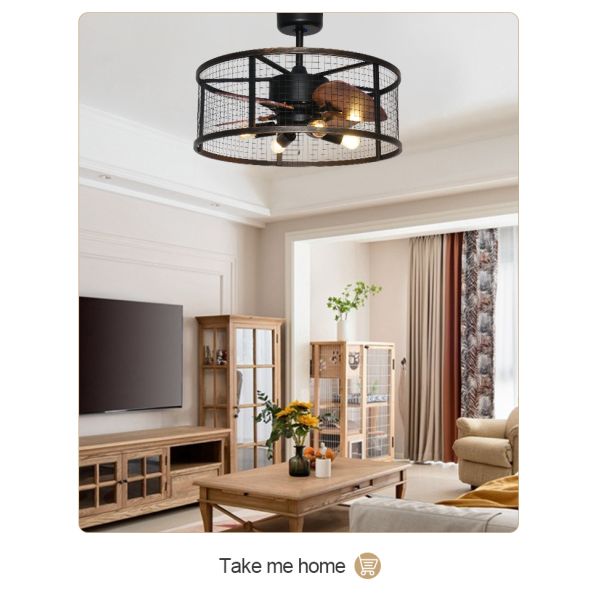 20 polegadas pequeno ventilador de teto de quarto com MDF leve lâminas de metal gaiola controle remoto