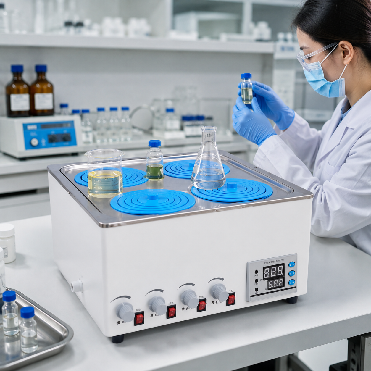 Cenlee Laboratory Constant Temperature Water Bath with 4 Independent Stirrers 800W Heating for Aquaculture Hygiene and Education