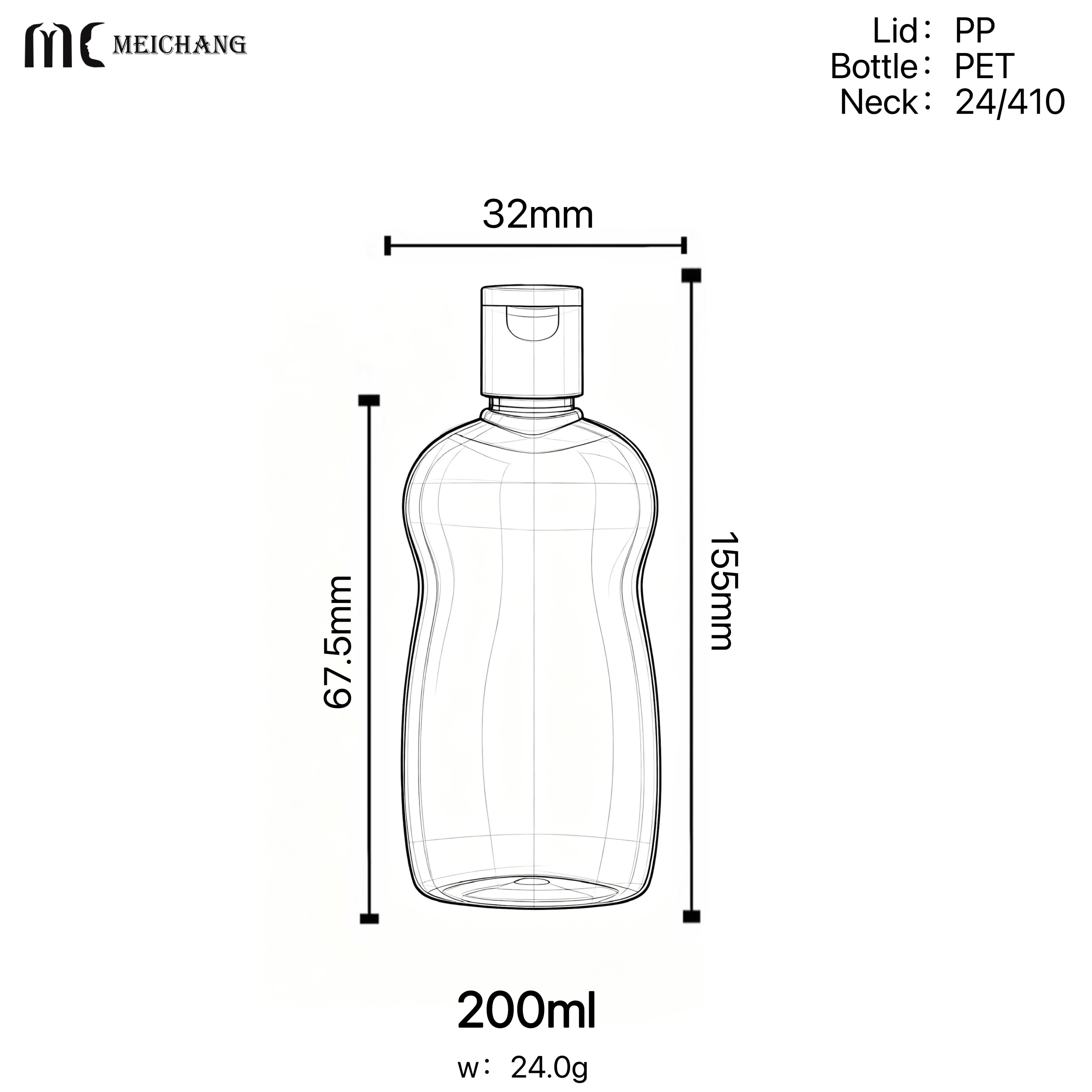 200ml Biodegradable Baby Care Oil Bottle with Flip Top Cap(MC-442)