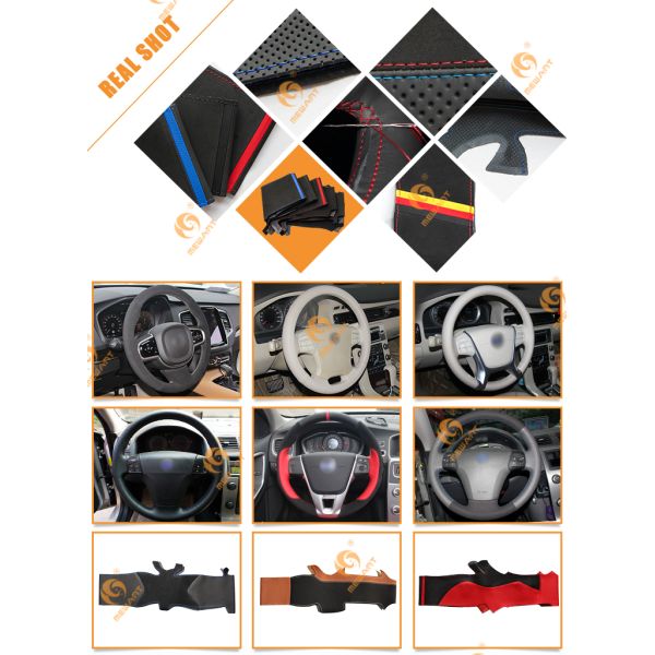 Black Leather Custom Steering Wheel Covers For Cars for Volvo S40 V50 S80 XC60 XC70 V70 C70 XC90 S60 V40 V60