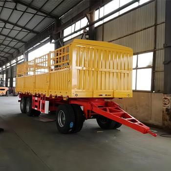Farm 2-Axles Flat Platform Fence Drawbar Full Trailer With Ladder