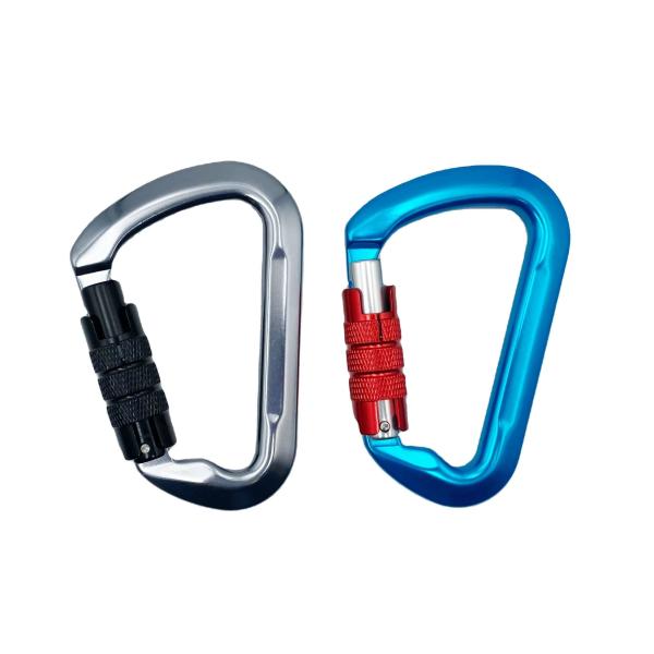 30KN Customized Logo and Color D Shape Climbing Snap Hook with Triple Locking Mechanism