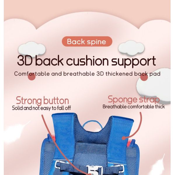 Pink Blue School Kids Backpack Zipper Pouch Waterproof Childrens Schoolbag