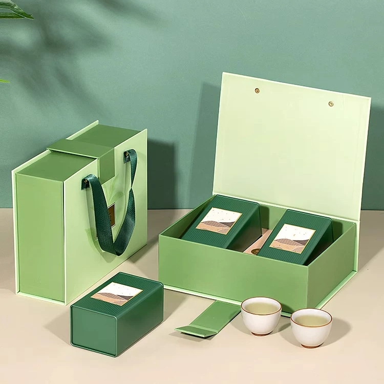 Book Shaped Magnetic Packaging Gift Box With Handles For Loose Leaf Tea