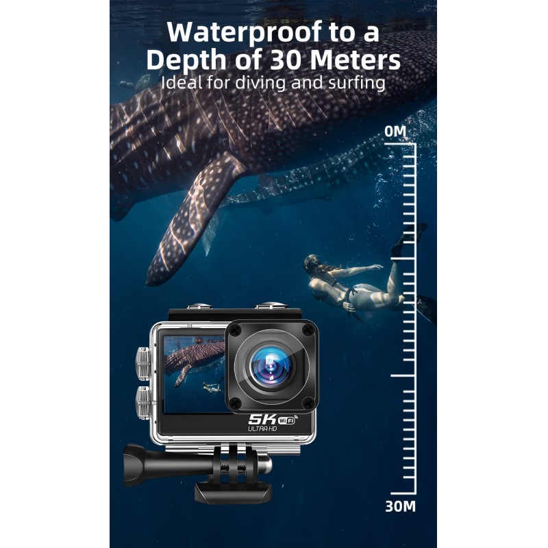 Newest HD 5K Dual Screen Action Sports Camera 30M Waterproof&Anti  Camera with Wifi Sport Camera for Surfing&Diving&Skiing