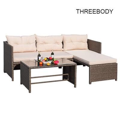 3 Pieces Rattan Sectional Outdoor Lounge Sofa Sets Clearance UV Resistant