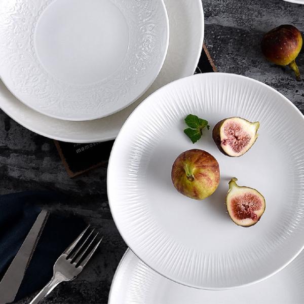 Round Solid Bright White Shabby Chic Savall Porcelain Plates Dishwasher Safe