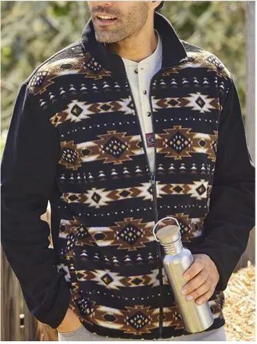                  Western Clothing Custom Plus Size Men′s Geometric Pattern Single Breasted Turndown Aztec Style Coats Jackets for Men             