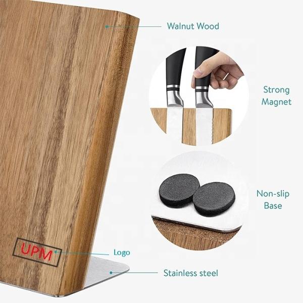 Organizador de facas magnético de madeira de acácia Bloco universal para facas Tesouras 235x110x35mm