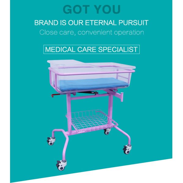 Casters Single Function Metal Baby Medical Bed Plastic Newborn Pediatric Bed Manual Babies Children Hospital Crib
