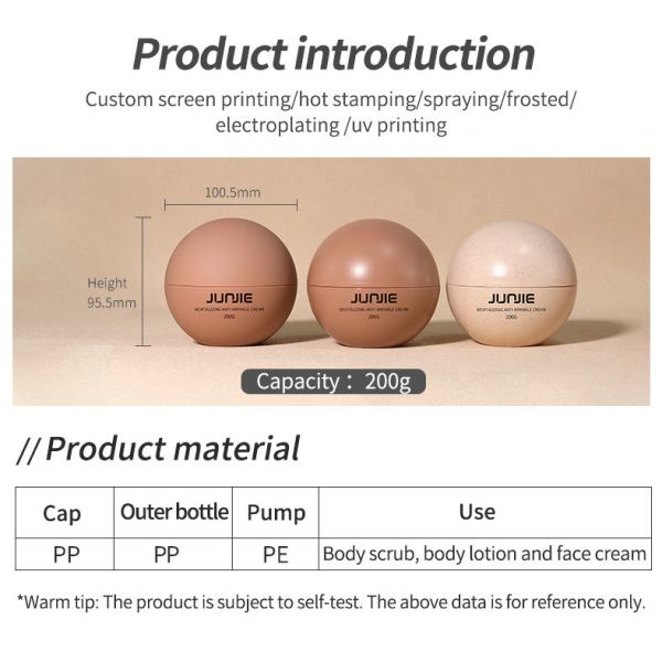 200g Contenedor de Exfoliante Corporal en Forma de Bola, Frascos para el Cuidado de la Piel, Tarro de Plástico para Crema Cosmética con logotipo, Tarro de Paja de Trigo Biodegradable
