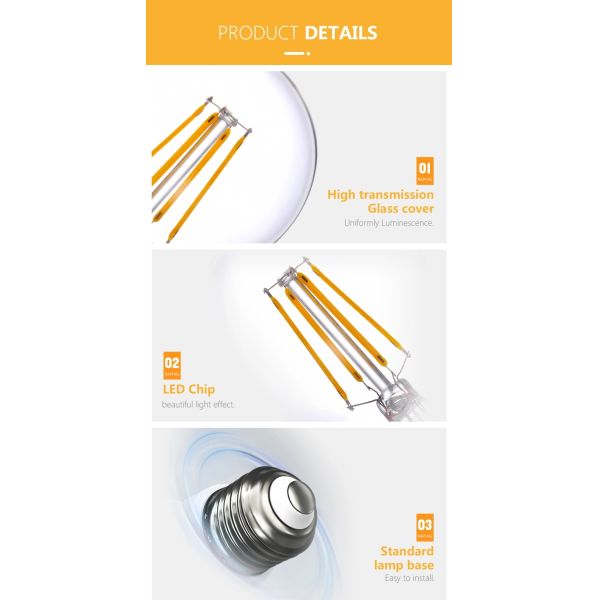 High Lumen 12V 8W E27 A60 Edison Bulb for Work Function and Decorative Lighting Needs