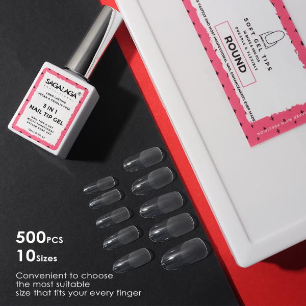 Customized Logo Label Pre Buff Nail Tips 12 Size Fliexable Soft Gel Stiletto Clear Matte Extension Tips Customized Accepted