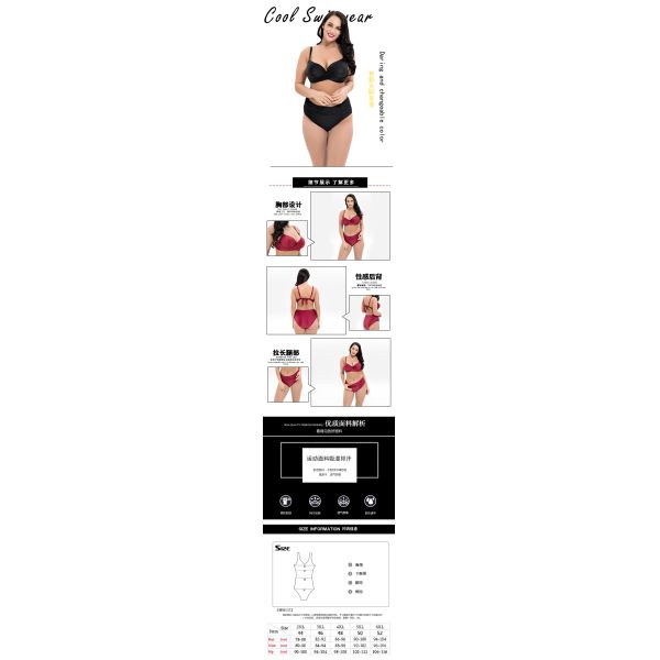 2019 New Plus Size Two piece Swimsuit solid color Swimsuit Women Push up 1929