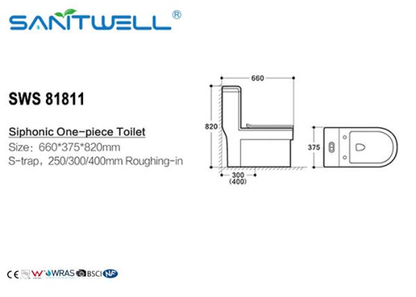 Portable Single Piece Toilet Siphonic Ceramic Water Fittings WC Seat , Water Closet Toilet