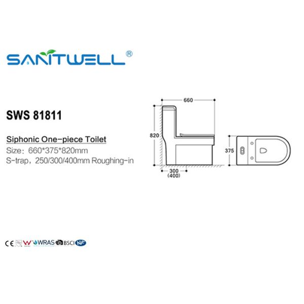 Portable Single Piece Toilet Siphonic Ceramic Water Fittings WC Seat , Water Closet Toilet