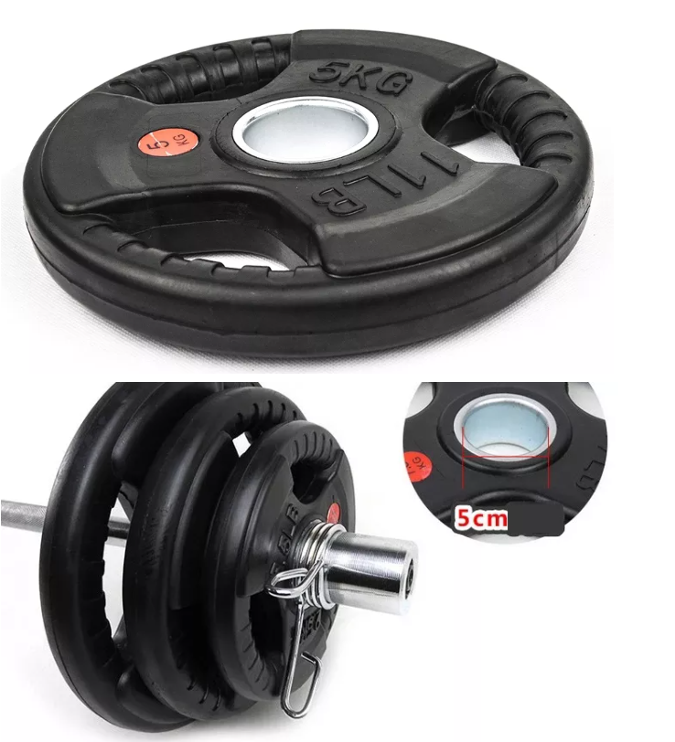 OEM Tri Grip Three Holes Steel Weight Plate Rubber Coated Bumper Plates 5kgs