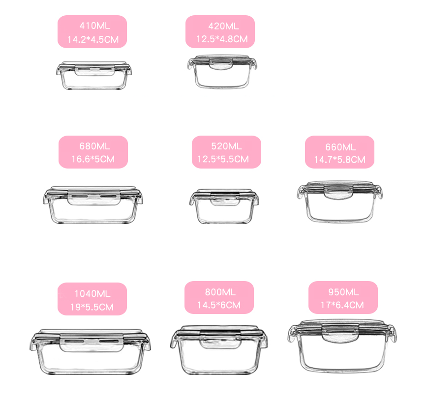 Воздухонепроницаемые запирая стеклянные контейнеры приготовления уроков еды 800ml