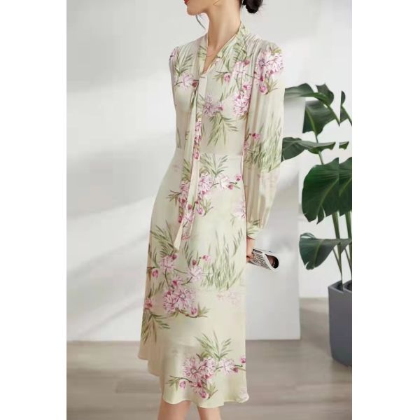 100% Silk 19MM Willows shed tear Women Fashion Dress