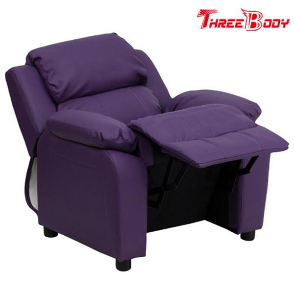 Comfortable Childrens Recliner Chair , Purple Vinyl Toddler Recliner Chair With Storage Arms
