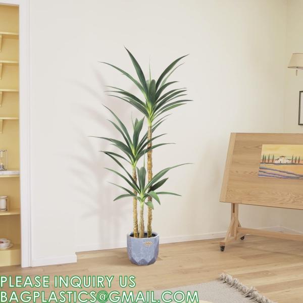 Artificial Tree 4.7Ft Faux Agave Plant with 3 Heads in Plastic Pot Fake Tree for Home Decor Indoor or Outdoor Office