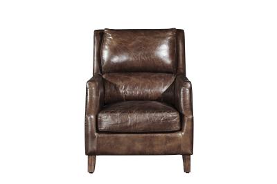 Industrial Retro Vintage Cigar High Back Leather  Armchair With Solid Wood Legs