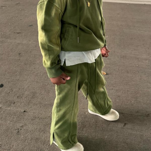 Custom Logo Cotton Puff Print Kids Sweat Pant And Hoodie Set Children Tracksuit