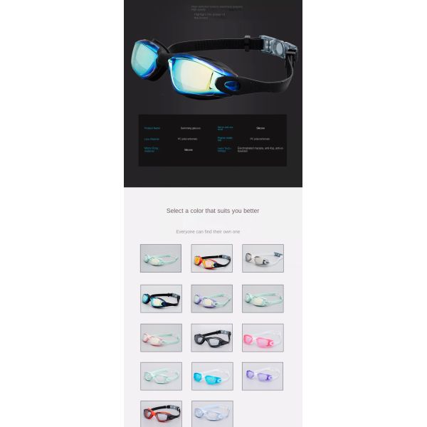 UV Resistance Adult Swimming Glasses Customized Anti Mist Swimming Goggles